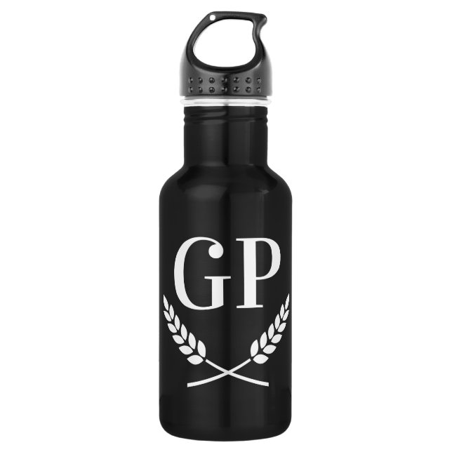 Wappen-Logo auf Monogramm, schwarze Flasche Edelstahlflasche (Vorderseite)