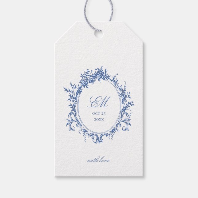 Wappen Monogram Blue Chinoiserie Wedellogo Geschenkanhänger (Vorderseite)