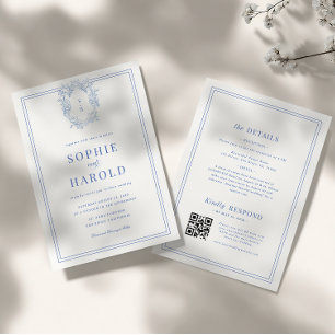 Wappen Monogram Blue French All in One Wedding Einladung