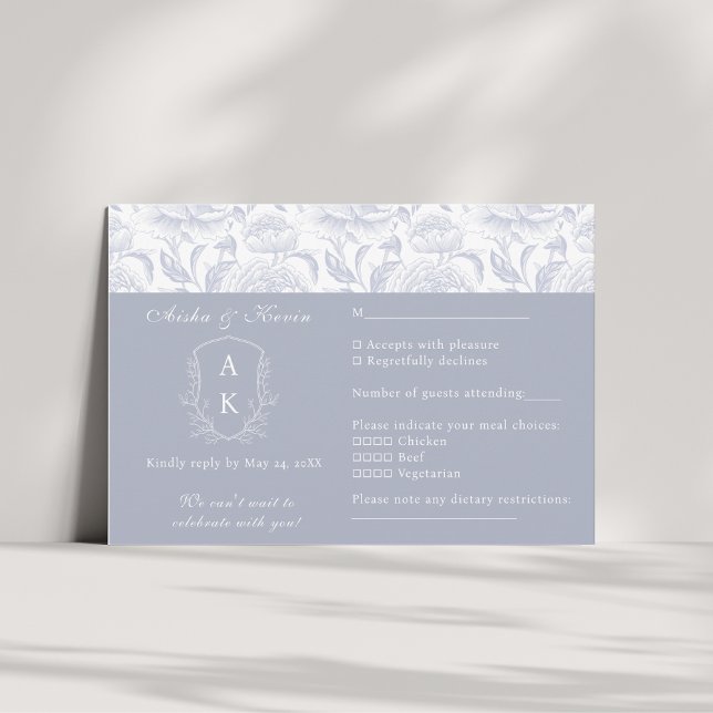 Wappen Monogram Dusty Blue Wedding Landschaft RSVP Karte (Von Creator hochgeladen)
