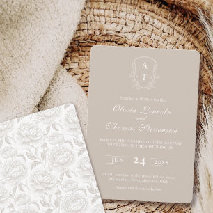 Wappen Monogram Pale Taupe Hochzeit Einladung