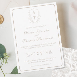 Wappen Monogram Pale Taupe Hochzeit Einladung