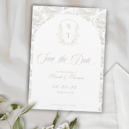 Wappen Monogram Pale Taupe Script Save The Date