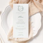 Wappen Monogram Sage Green Wedding Menükarte<br><div class="desc">Blumengrün-Monogramm-Hochzeitsmenü des Wappen.</div>