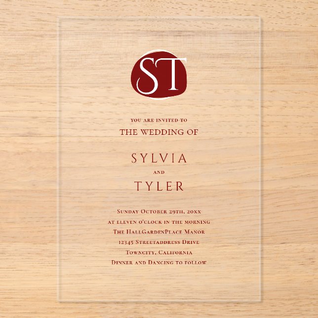 Wappen Monogram Typografy Wedding Acryleinladungen (Vorderseite)