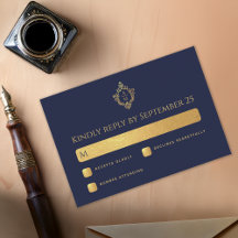 Wappen Navy Blue Wedding Monogram Imitate Gold Ele
