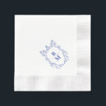 Wappen personalisiert Hochzeit Monogram Papier Nap Serviette<br><div class="desc">Elegantes Papier Napkins mit einem blauen Wappen. Einfach mit Ihren Initialen bearbeiten.</div>