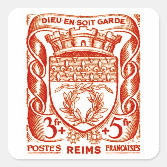 Wappen, Reims Frankreich Quadratischer Aufkleber (Vorderseite)