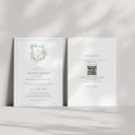 Wappen Sage Green Monogram QR Code Hochzeit Einladung<br><div class="desc">Formal & elegant Wappen monogramm Salbei grüne Hochzeitseinladung mit QR-Code und detailliertere Informationen auf der Rückseite.</div>