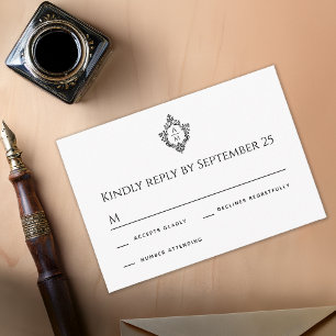 Wappen Schwarz-weiß Vintage Wedding Monogram Antiq RSVP Karte