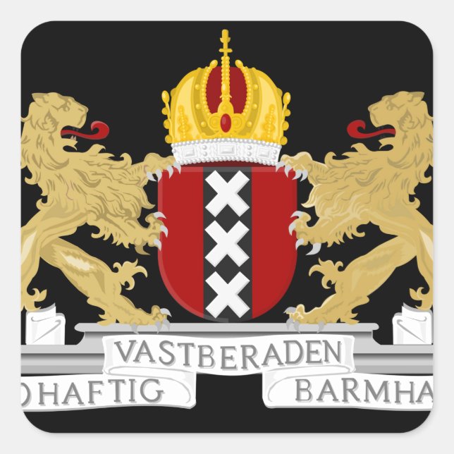 Wappen von Amsterdam Quadratischer Aufkleber (Vorderseite)