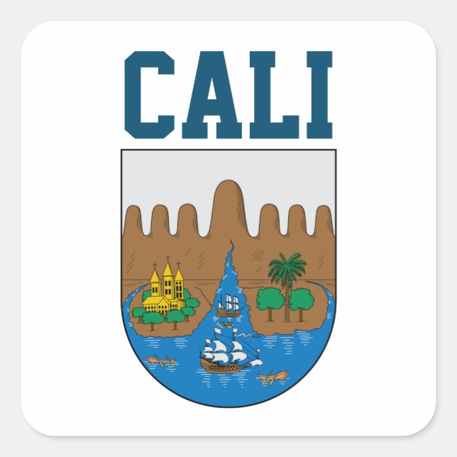 Wappen von Cali, Kolumbien Quadratischer Aufkleber (Vorderseite)
