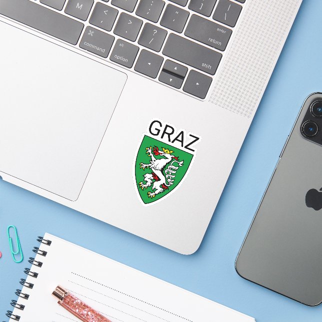 Wappen von Graz - ÖSTERREICH Aufkleber (Laptop mit iPhone)