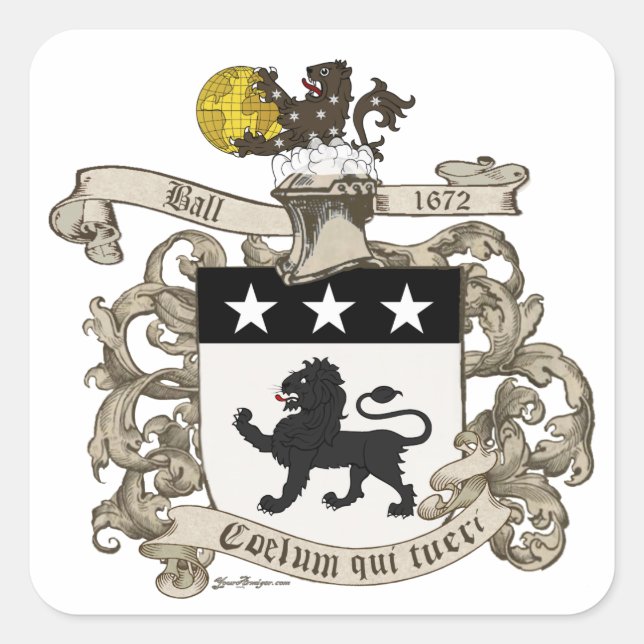 Wappen von Oberst William Ball von Virginia Quadratischer Aufkleber (Vorderseite)