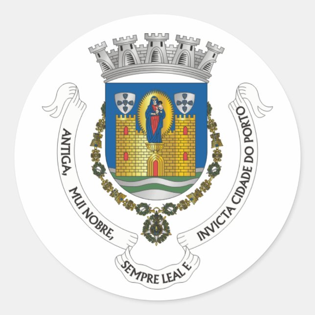 Wappen von Porto, PORTUGAL Runder Aufkleber (Vorderseite)