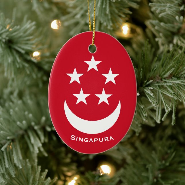 Wappen von Singapur mit Zusatz eines Namens Keramik Ornament (Baum)
