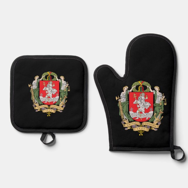 Wappen von Vilnius, Litauen, Mauspad Ofenhandschuh & Topflappen-Set (Vorderseite)