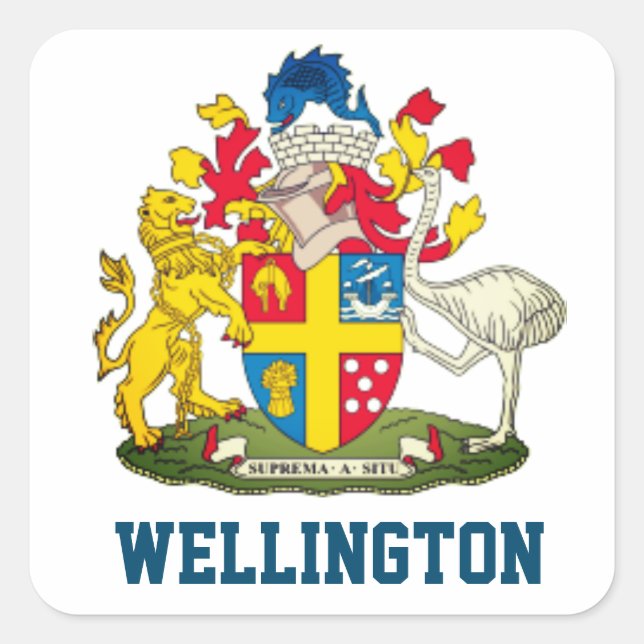 Wappen von Wellington, Neuseeland Quadratischer Aufkleber (Vorderseite)