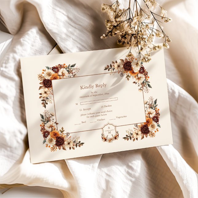 Wappen Western Land Bohemische Blumenhochzeit RSVP Karte (Von Creator hochgeladen)