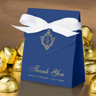 Wappen zur Hochzeit Royalblau Faux-Gold Danke  Geschenkschachtel