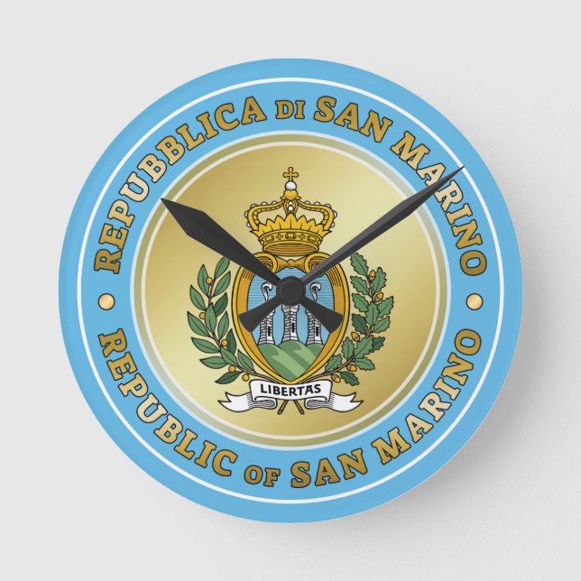 Wappenschild von San Marino Runde Wanduhr (Vorderseite)