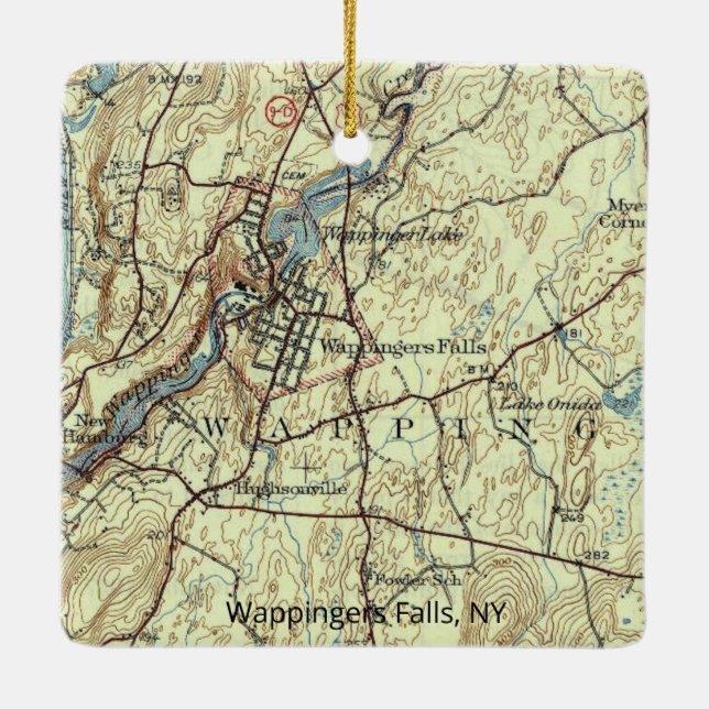 Wappingers Falls NY Vintag Map Keramikornament (Rückseite)
