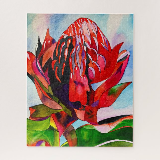 Waratah Australian native flower watercolor (Vertikal)