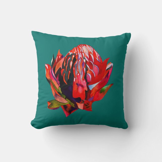 Waratah Australian native flower watercolor Kissen (Vorderseite)