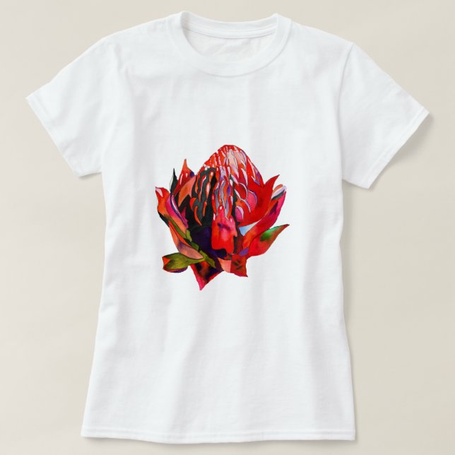 Waratah Australian native flower watercolor T-Shirt (Design vorne)