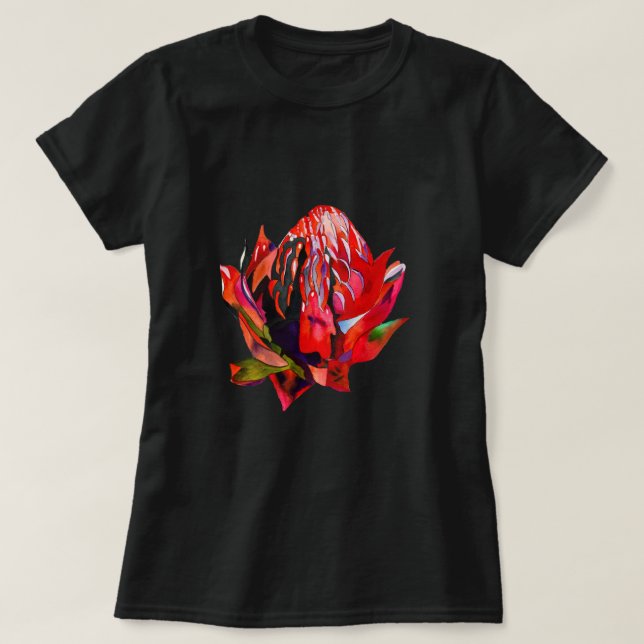 Waratah Australian native flower watercolor T-Shirt (Design vorne)