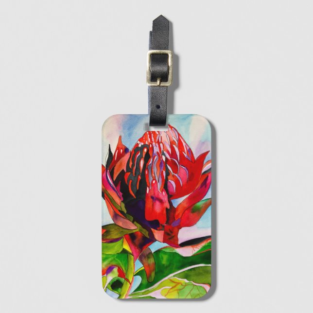 Waratah Australische Blume Aquarell Gepäckanhänger (Vorderseite Vertikal)