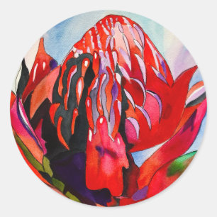 Waratah Australische Blume Aquarell Runder Aufkleber