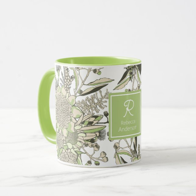 Waratah & Gumnut Eukalyptus - grün und weiß Tasse (Vorderseite Links)