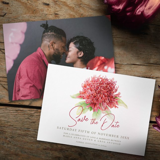 Waratah Rote Blume Aquarell Foto Hochzeit Save The Date (Von Creator hochgeladen)