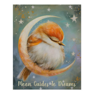 Warbler-Vogelbaby auf dem Mond Poster