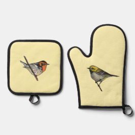 Warblers Yellow Oven Mitt Potholders Set