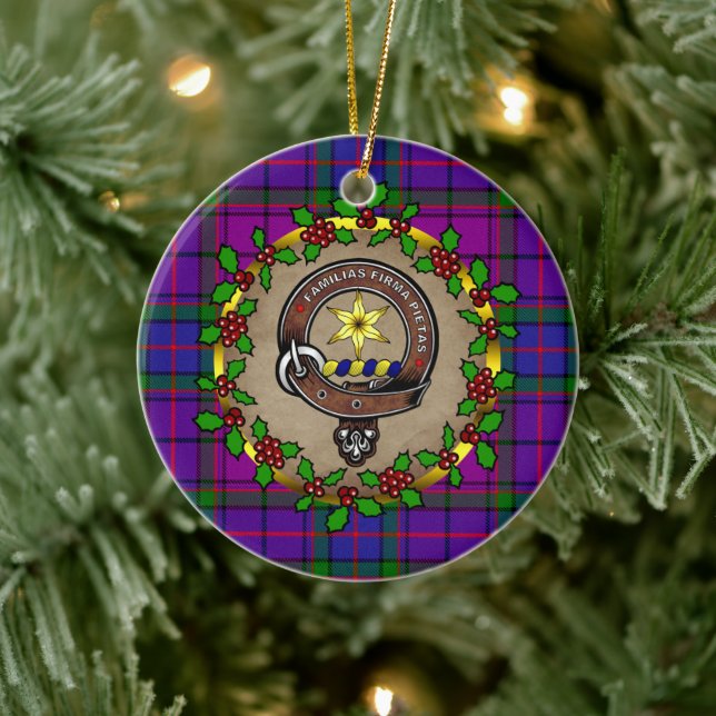 Wardlaw Clan Abzeichen & Tartan Personalisierte We Keramik Ornament (Baum)
