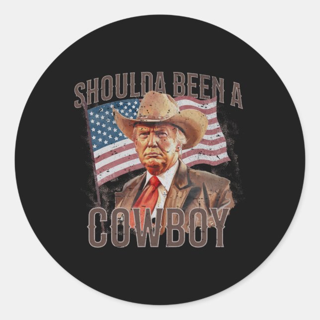 waren Cowboy Trump 2024 4. Juli US-Flagge Runder Aufkleber (Vorderseite)