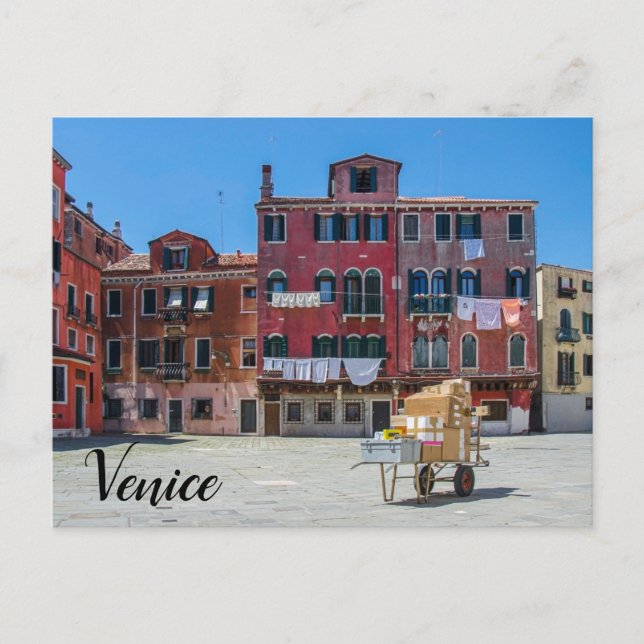Warenkorb mit Kartons in Venedig Postkarte (Vorderseite)