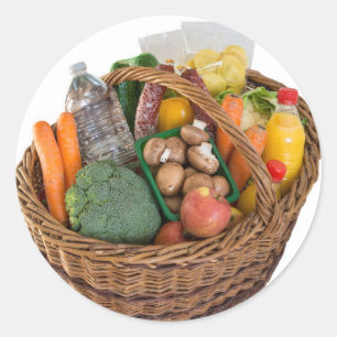 Warenkorb mit Lebensmitteln Obst und Gemüse Runder Aufkleber
