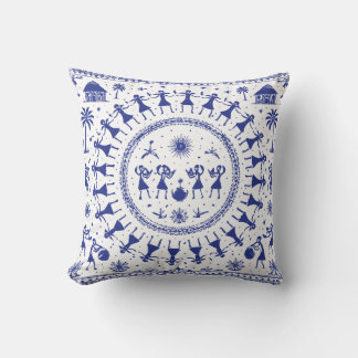 Warli-Kunst Indische Stammesillustration Kissen