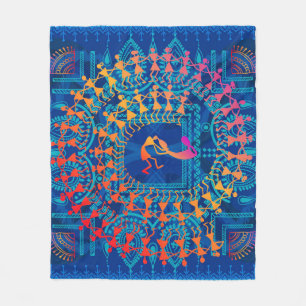 Warli-Malerei - traditionell gezeichnete Handarbei Fleecedecke