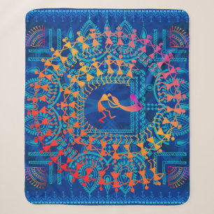 Warli-Malerei - traditionell gezeichnete Handarbei Sherpadecke