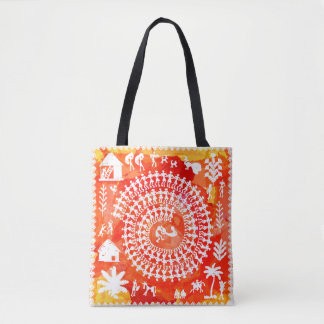Warli-Malerei - traditionell gezeichnete Handarbei Tasche