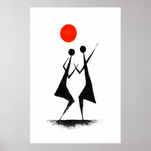 Warli-Volkskunst-Druck Minimalistische Tanzszene Poster