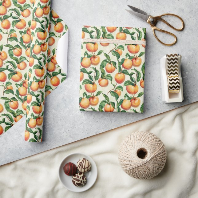 Warm Apricot Botanical Peach Illustration Geschenkpapier (Kunsthandwerk)