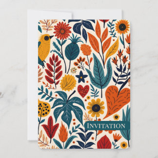 Warm Autumn Floral Folk Art Wedding Einladung