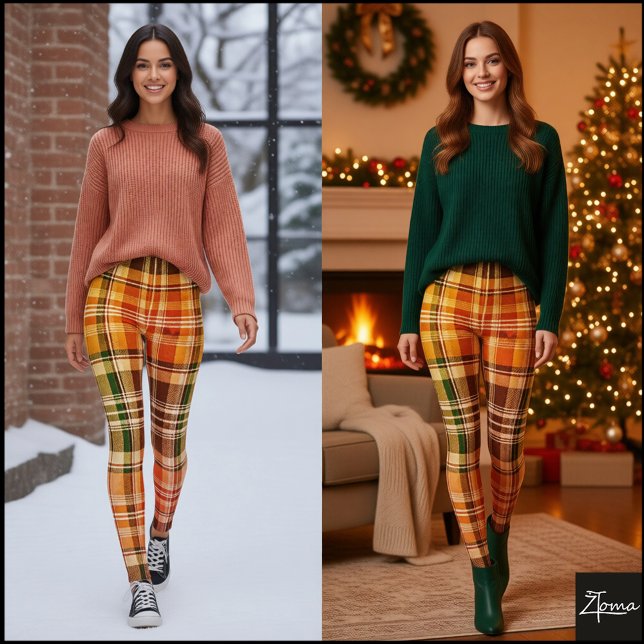 Warm Autumnal Gradient Yellow Green Plaid Leggings (Von Creator hochgeladen)