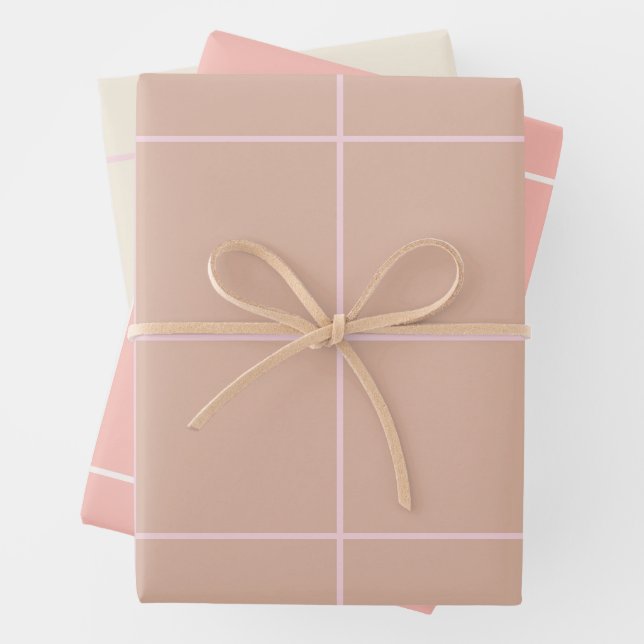 Warm Beige Grid Pattern Minimal Soft Check Design Geschenkpapier Set (Beispiel)