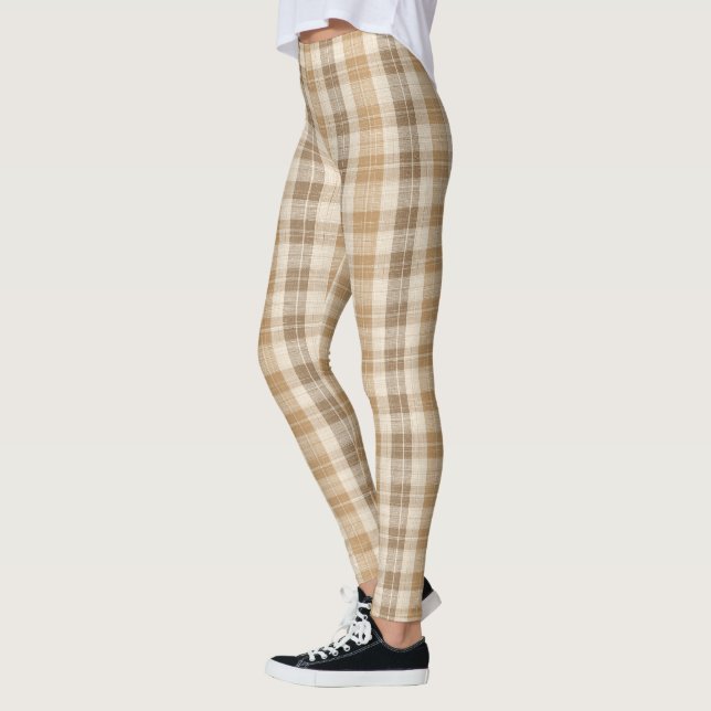 Warm Beige Plaid Linen Texture with Weaves Leggings (Links)